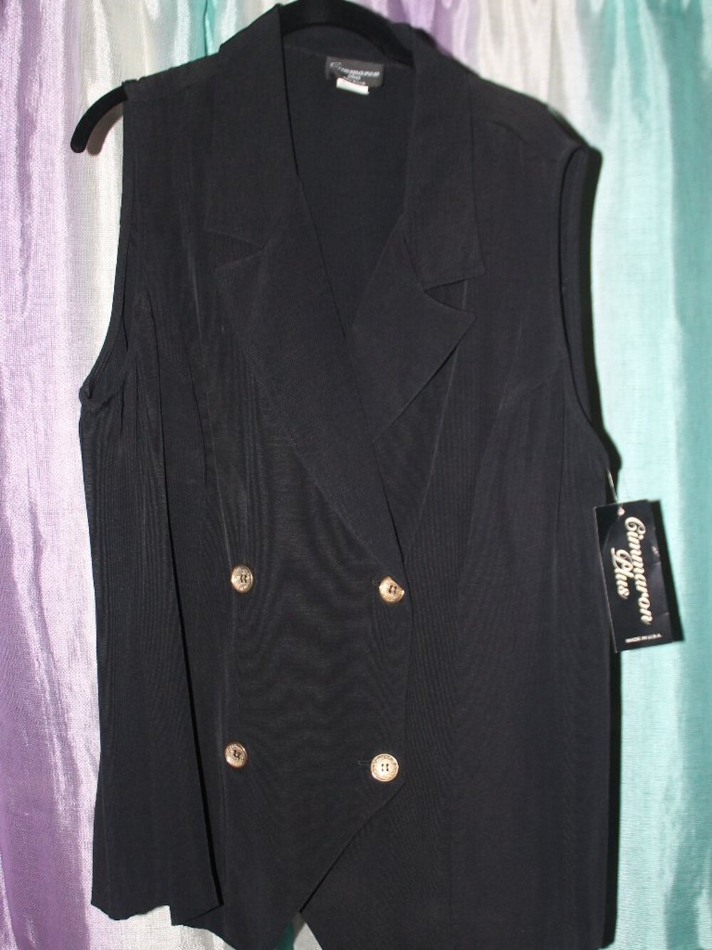 Cimmaron Plus Black Sleeveless Blazer Vest USA Made